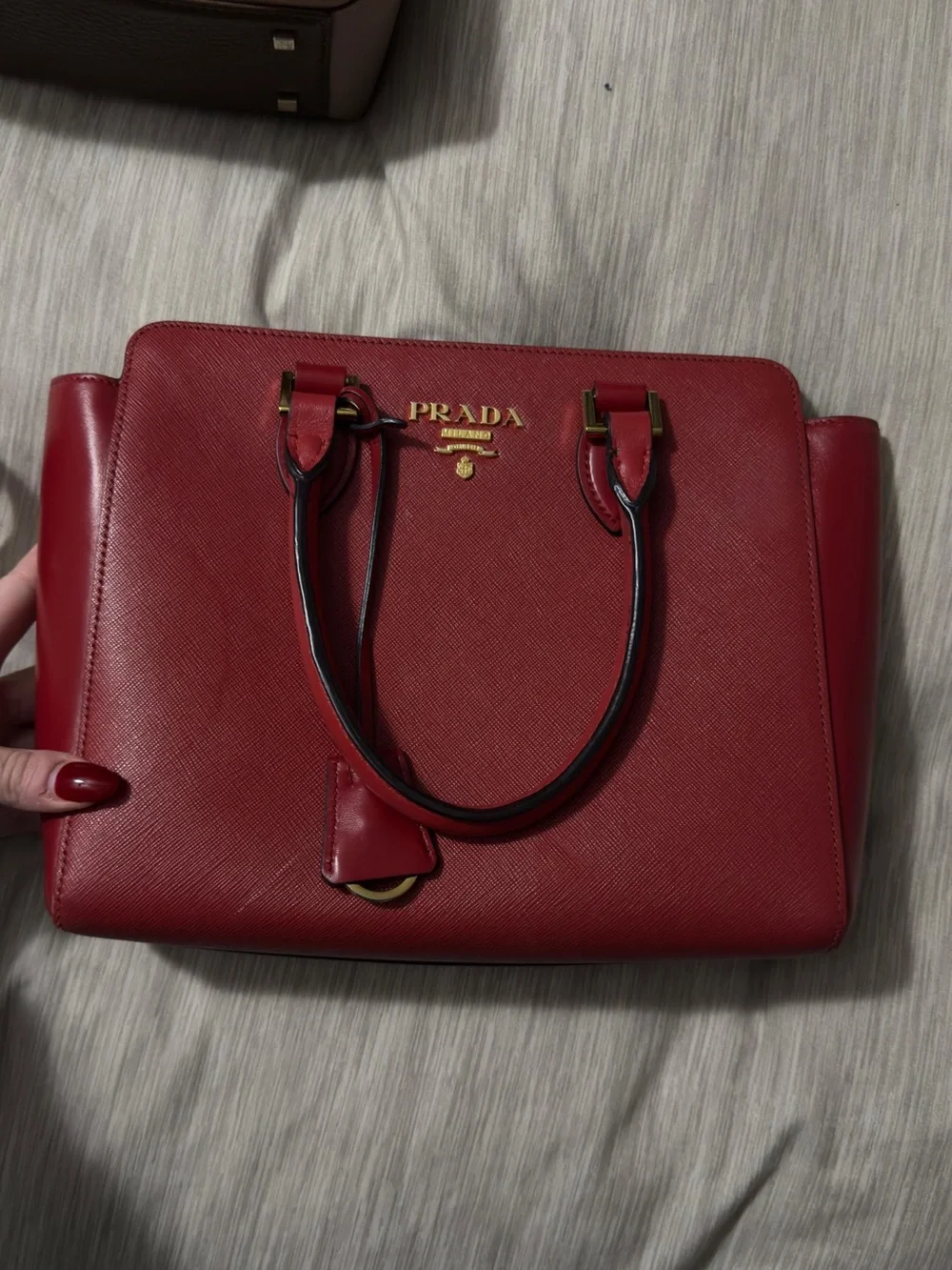 Prada Red Saffiano Satchel with Gold Hardware - Picture 1 of 2